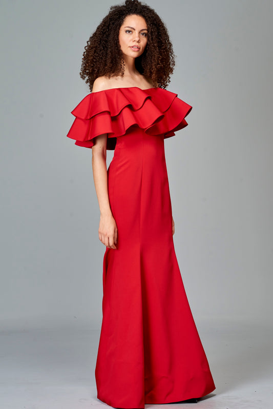 Ruffled Off-The-Shoulder Long Dress