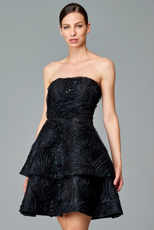 Embroidered Strapless Short Dress