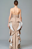Ruffled Faille and Fil Coupe Long Dress