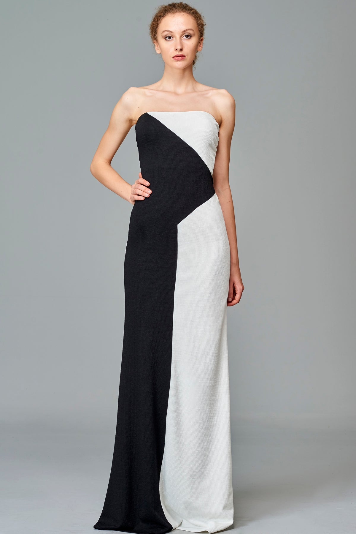 Two Toned Stretch Knit Jacquard Long Dress