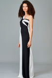 Two Toned Stretch Knit Jacquard Long Dress