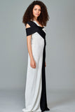 Two Toned Stretch Knit Jacquard Long Dress
