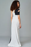 Two Toned Stretch Knit Jacquard Long Dress