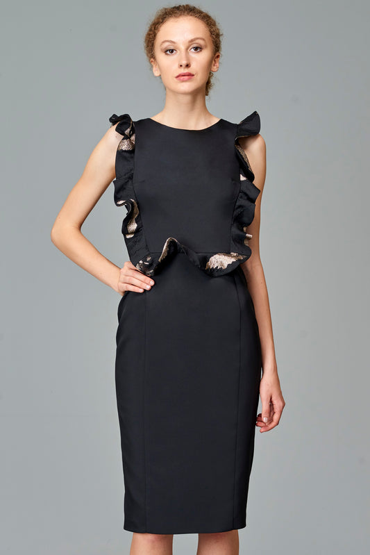 Ruffled Faille Knee Length Dress