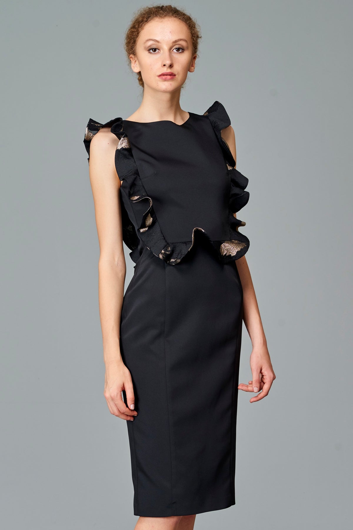 Ruffled Faille Knee Length Dress