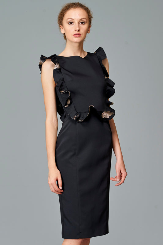 Ruffled Faille Knee Length Dress