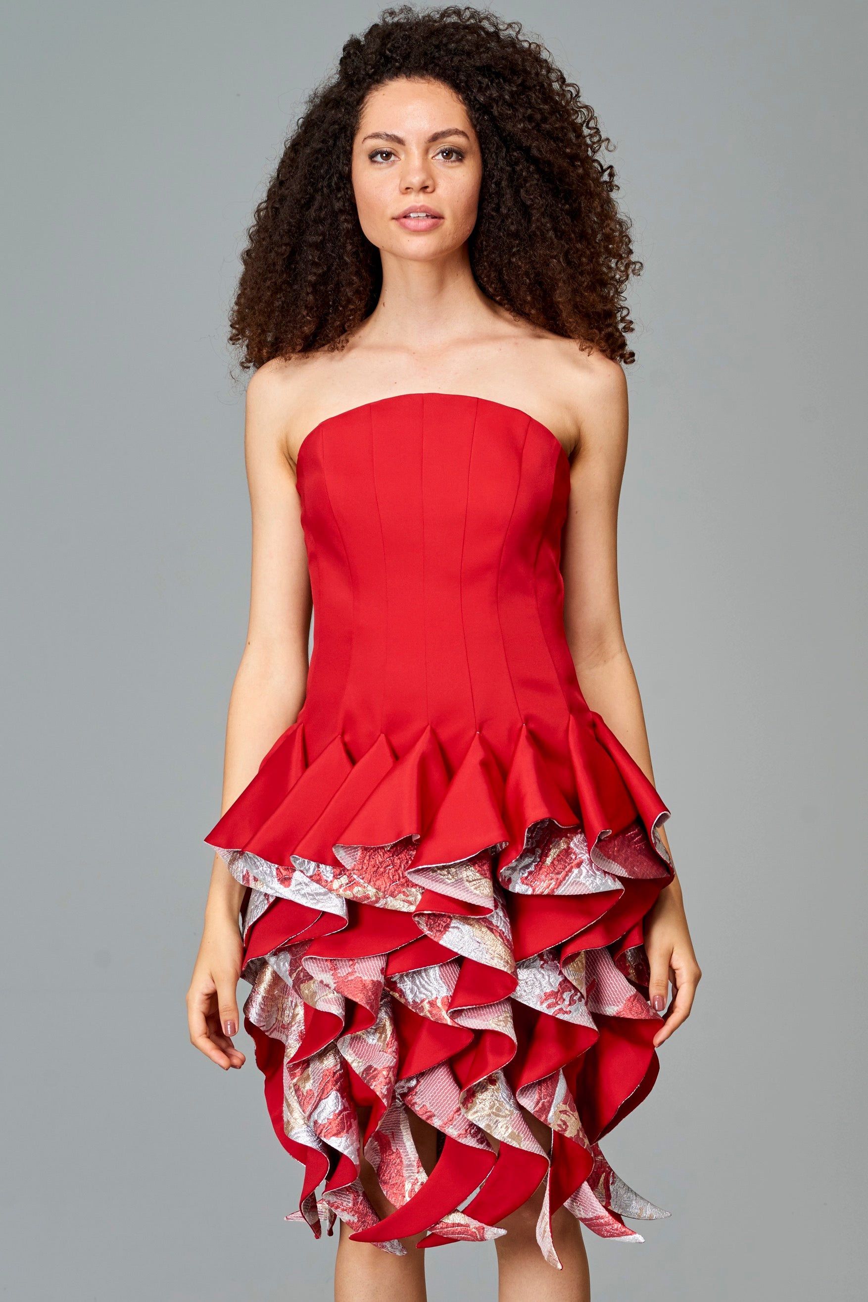 Ruffled Faille and Fil Coupe Short Dress