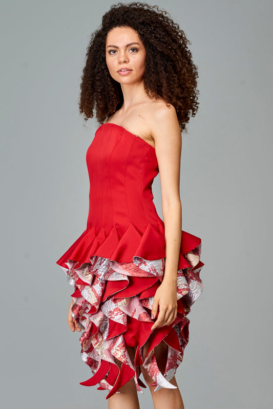 Ruffled Faille and Fil Coupe Short Dress