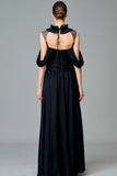 Draped Viscose and Jacquard Long Dress