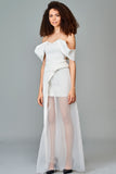 Draped Sleeve Double Viscose and Organza Dress