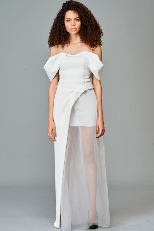 Draped Sleeve Double Viscose and Organza Dress