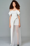 Draped Sleeve Double Viscose and Organza Dress