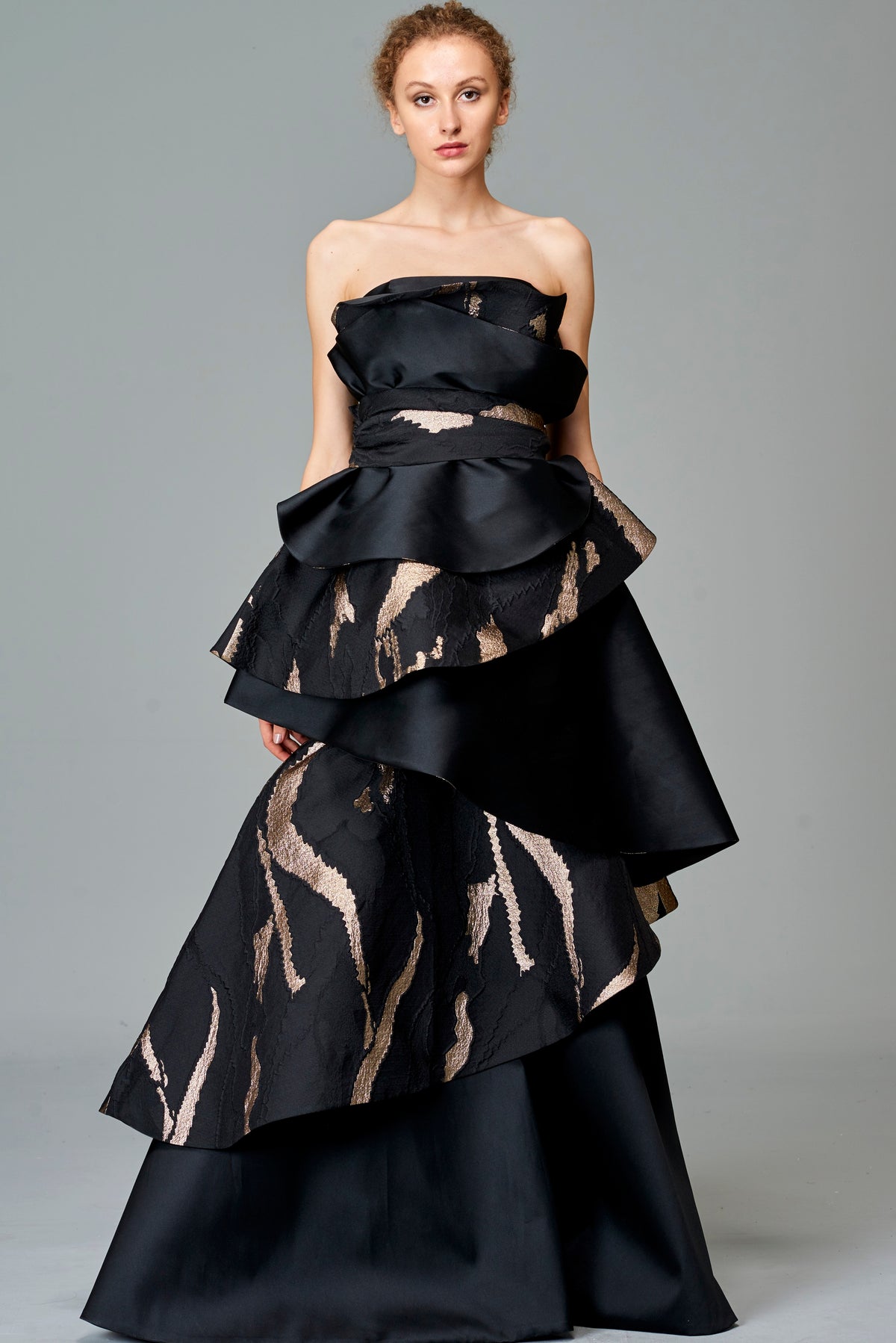 Layered Taffeta and Fil Coupe Gown