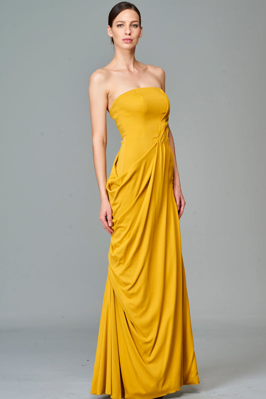 Draped Double Viscose Long Dress