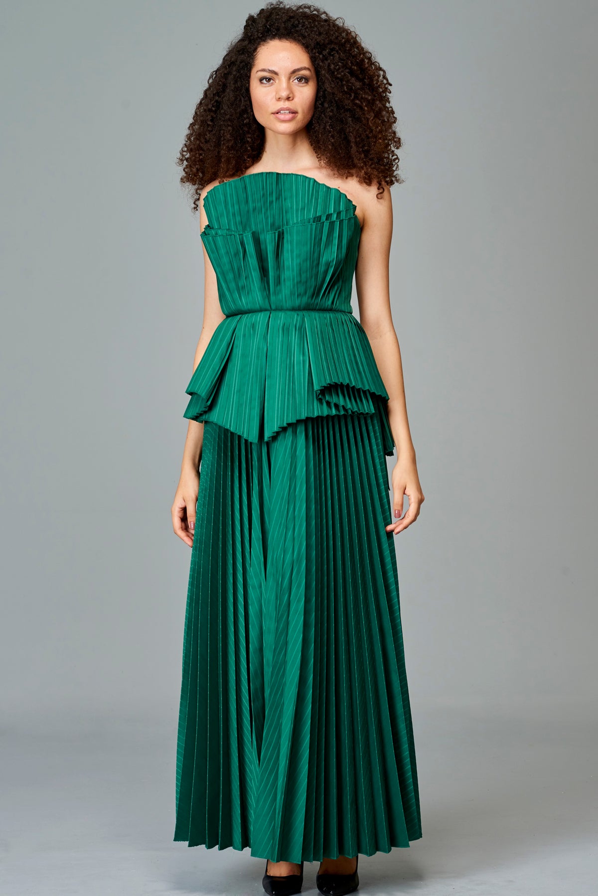 Pleated Taffeta Gown