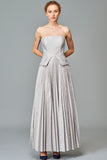 Striped and Plain Taffeta Pleated Gown