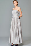 Striped and Plain Taffeta Pleated Gown
