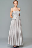 Striped and Plain Taffeta Pleated Gown