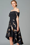 Off Shoulder Faille Jacquard Short Dress
