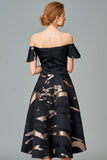 Off Shoulder Faille Jacquard Short Dress