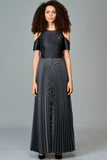 Cold Shoulder Striped and Plain Taffeta Gown