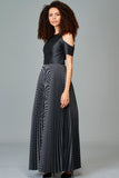 Cold Shoulder Striped and Plain Taffeta Gown