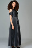 Cold Shoulder Striped and Plain Taffeta Gown