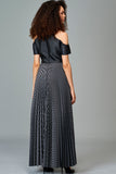 Cold Shoulder Striped and Plain Taffeta Gown