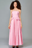 Striped and Plain Taffeta Pleated Gown