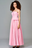 Striped and Plain Taffeta Pleated Gown