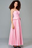 Striped and Plain Taffeta Pleated Gown