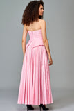 Striped and Plain Taffeta Pleated Gown