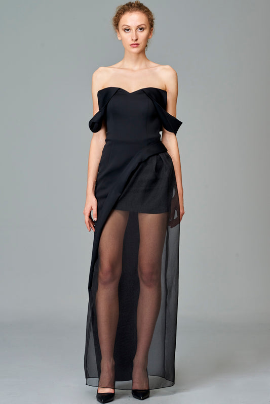 Draped Sleeve Double Viscose and Organza Dress