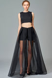 Sleeveless Crop Top with Pleated Organza Overskirt Short