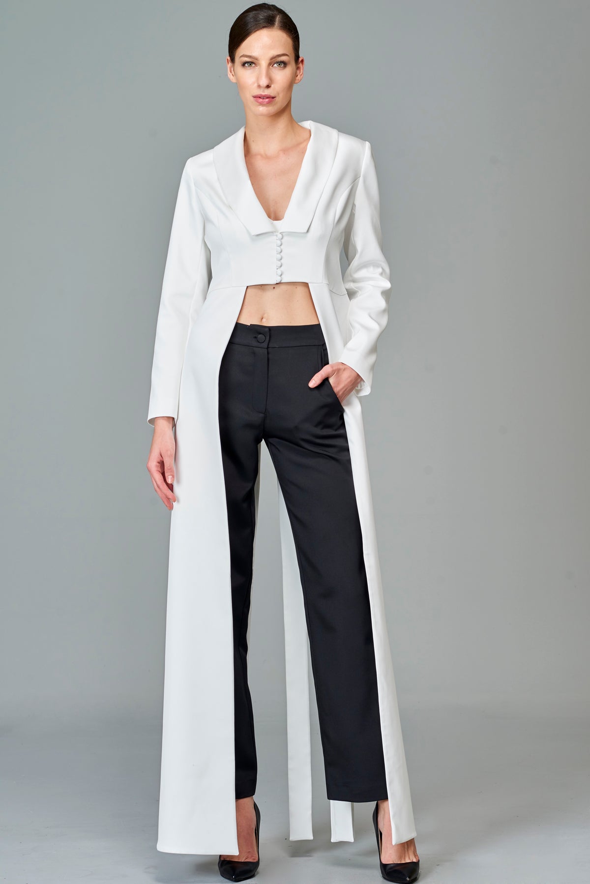 Panelled Crop Jacket with Classic Pant
