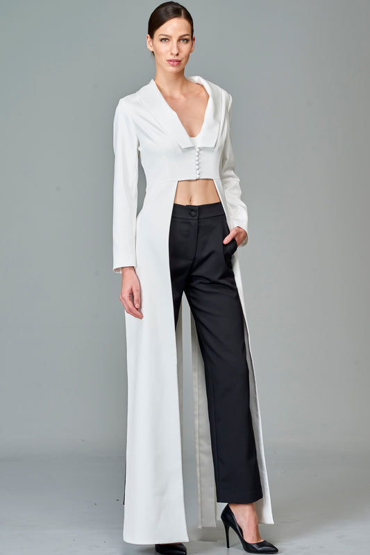 Panelled Crop Jacket with Classic Pant
