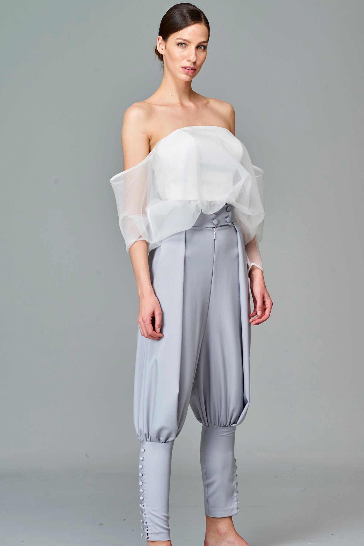 Organza Crop Top with Pleated Faille Shalwar