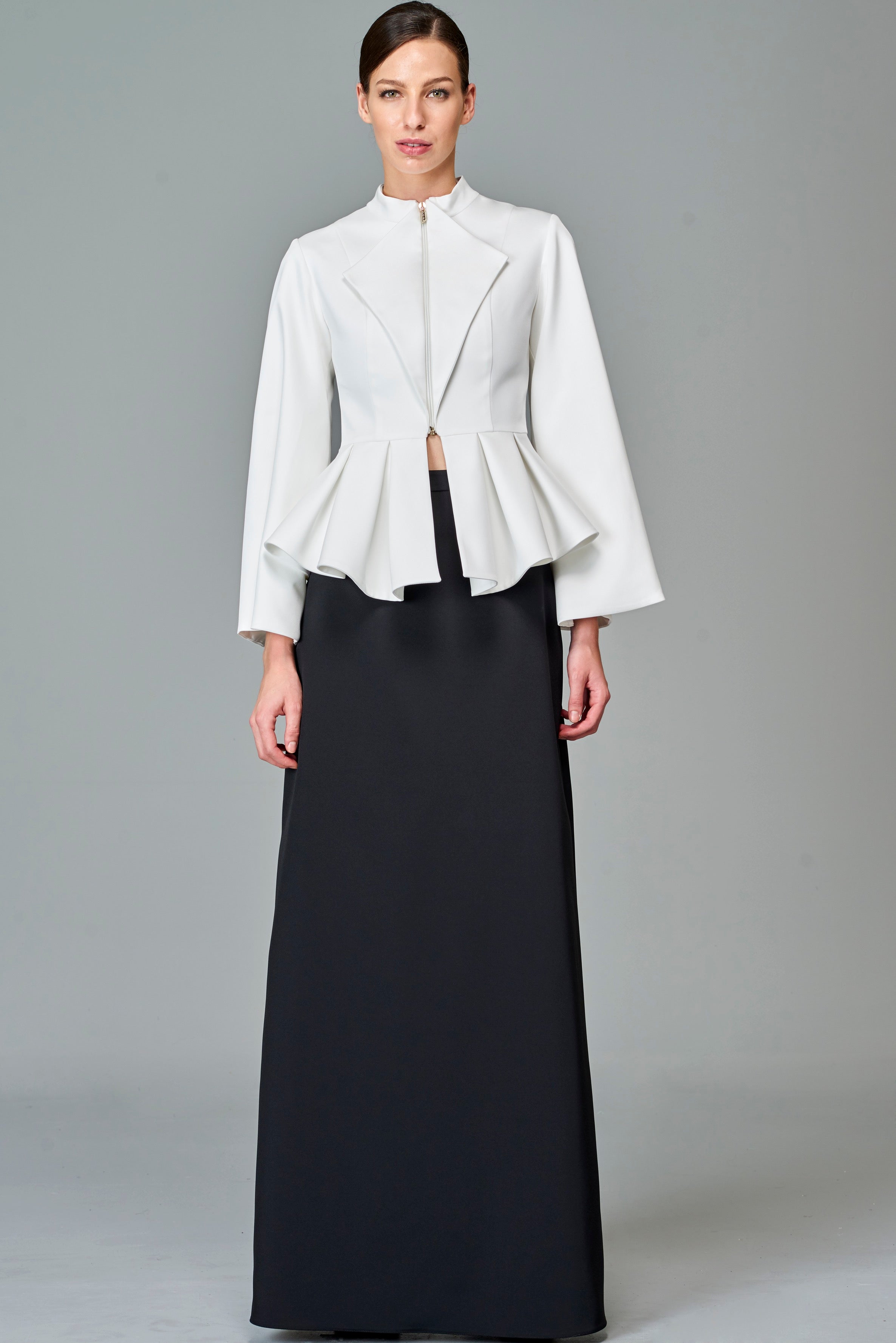 Ruffled Jacket with A-Line Long Skirt