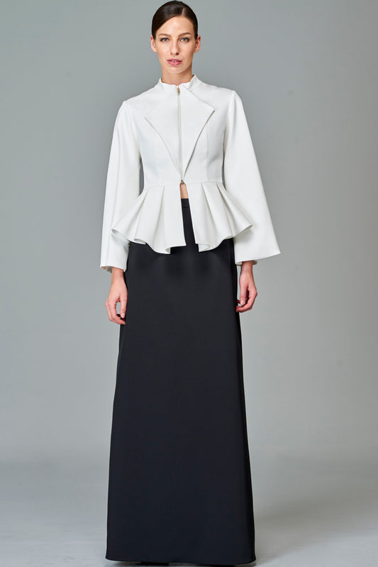 Ruffled Jacket with A-Line Long Skirt