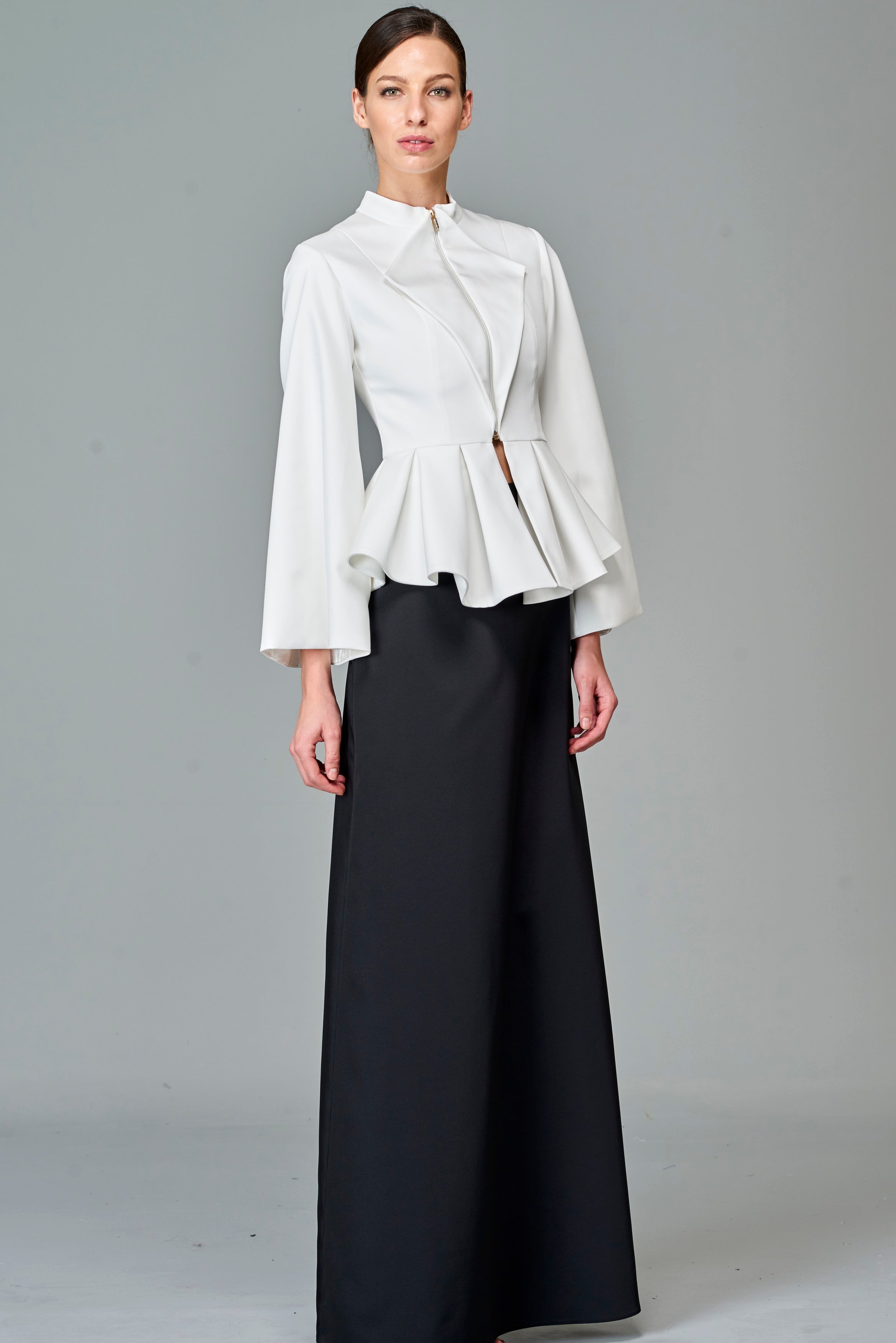Ruffled Jacket with A-Line Long Skirt