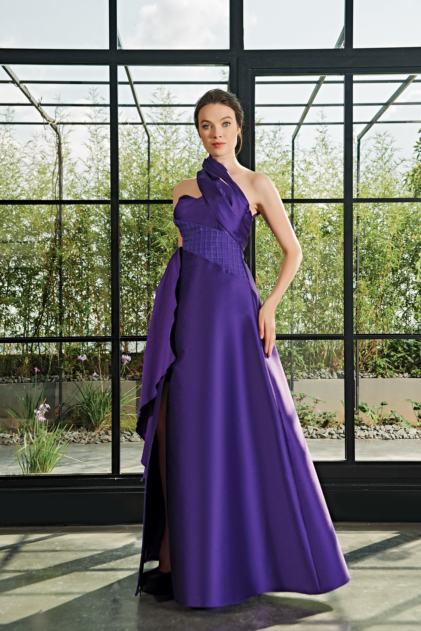 Square Pleated Organza Detail Gown